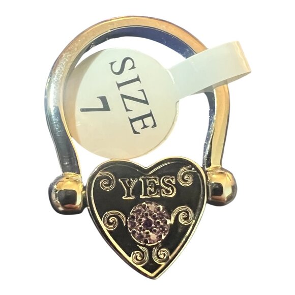 Fragrant Jewel Silver Tone Heart Shaped YES/NO Ring Sz 7 Rhinestone Accent NEW - Picture 5 of 6